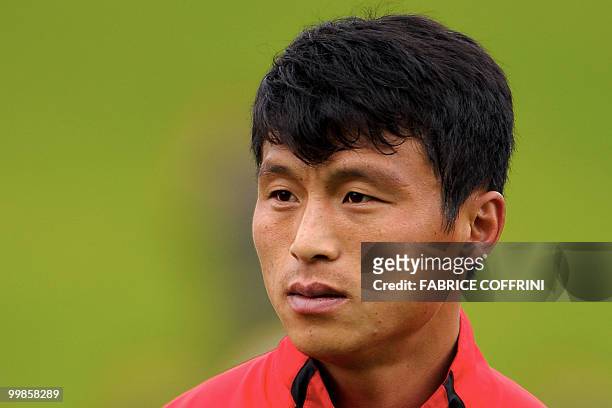 North Korea's Pak Nam Chol looks on prior to a friendly football match against Paraguay on May 15, 2010 in Nyon ahead of the FIFA 2010 World Cup in...