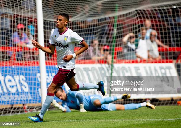 Harvey Knibbs of Aston Villa scores for Aston Villa during the Pre-Season Friendly match between Kidderminster Harriers and Aston Villa at the...