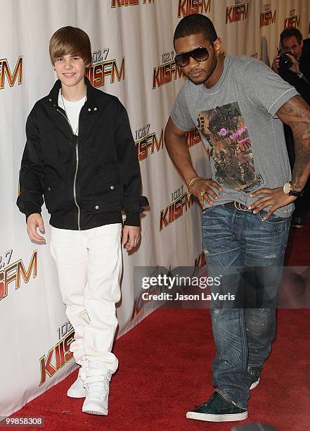 Justin Bieber and Usher attend KIIS FM's 2010 Wango Tango Concert at Staples Center on May 15, 2010 in Los Angeles, California.