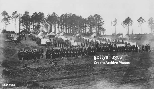 The one hundred and fourteenth regiment Pennsylvania volunteers at the headquarters army of the Potomac in Gettysburg, Pennsylvania circa 1863.