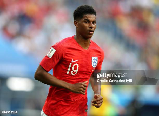 Marcus Rashford of England looks on during the 2018 FIFA World Cup Russia 3rd Place Playoff match between Belgium and England at Saint Petersburg...
