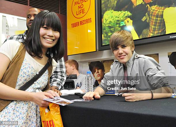 Singer Justin Bieber promotes his new album "My Worlds" at Tower Records Shinjuku on May 18, 2010 in Tokyo, Japan.