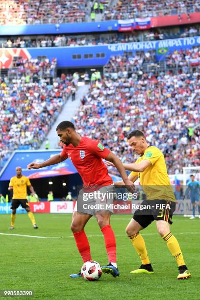 Ruben Loftus-Cheek of England is challenged by Thomas Vermaelen of Belgium during the 2018 FIFA World Cup Russia 3rd Place Playoff match between...