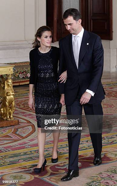 Prince Felipe of Spain and Princess Letizia of Spain attend the VI European Union-Latin America and Caribbean Summit dinner, at The Royal Palace on...