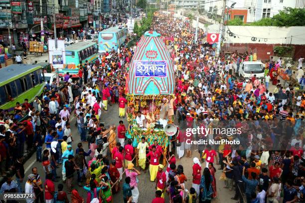 Hindu community in Dhaka brings out a colourful procession in the capital on 14 July 2018 on the occasion of Rath Jatra festival.