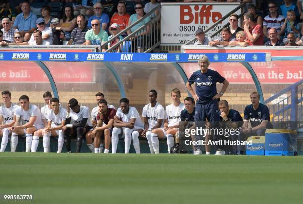 Manuel Pellegrini of West Ham United watches his players during the pre season friendly between Wycombe Wanderers and West Ham United at Adams Park...
