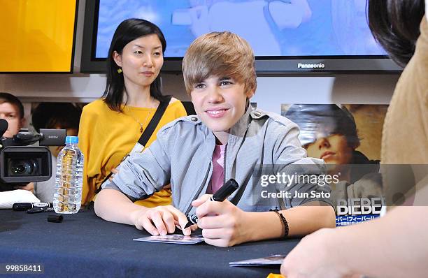 Singer Justin Bieber promotes his new album "My Worlds" at Tower Records Shinjuku on May 18, 2010 in Tokyo, Japan.