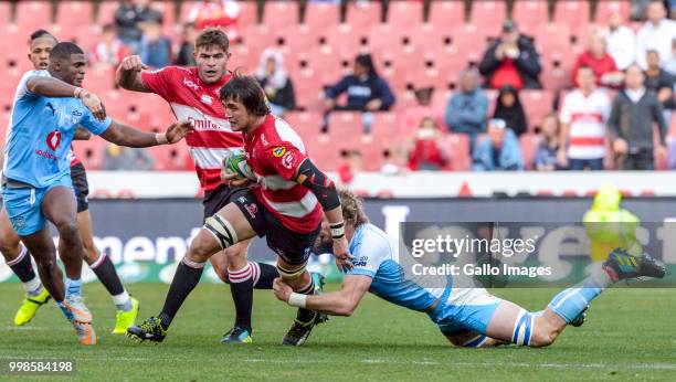 Franco Mostert of the Lions with possession during the Super Rugby match between Emirates Lions and Vodacom Bulls at Emirates Airline Park on July...