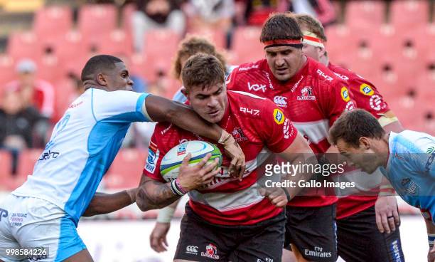 Malcolm Marx of the Lions during the Super Rugby match between Emirates Lions and Vodacom Bulls at Emirates Airline Park on July 14, 2018 in...