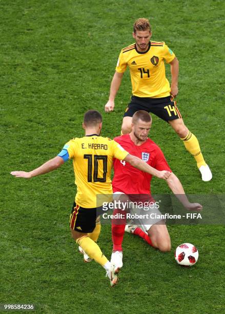 Eric Dier of England collides with Eden Hazard of Belgium as they compete for the ball during the 2018 FIFA World Cup Russia 3rd Place Playoff match...