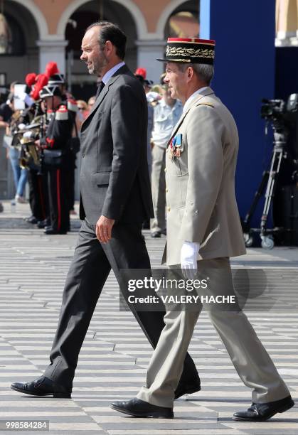 French Prime Minister Edouard Philippe is pictured in Nice on July 14 during a ceremony for the second anniversary of attacks on the French coastal...