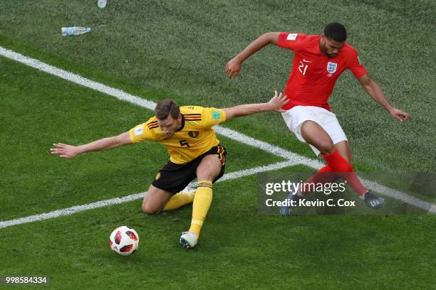 Jan Vertonghen of Belgium protects the ball from Ruben Loftus-Cheek of England during the 2018 FIFA World Cup Russia 3rd Place Playoff match between...