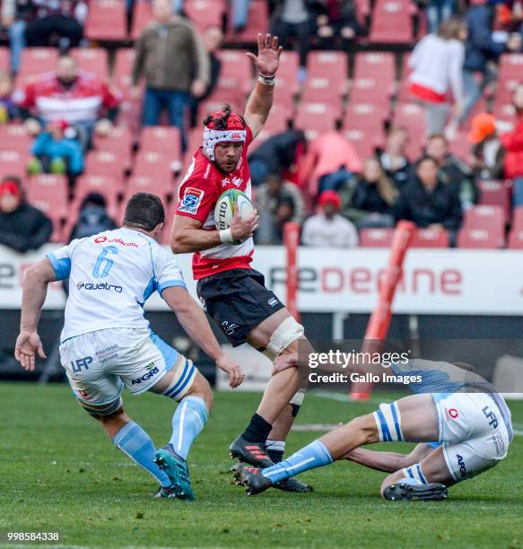 Captain Warren Whiteley of the Lions during the Super Rugby match between Emirates Lions and Vodacom Bulls at Emirates Airline Park on July 14, 2018...