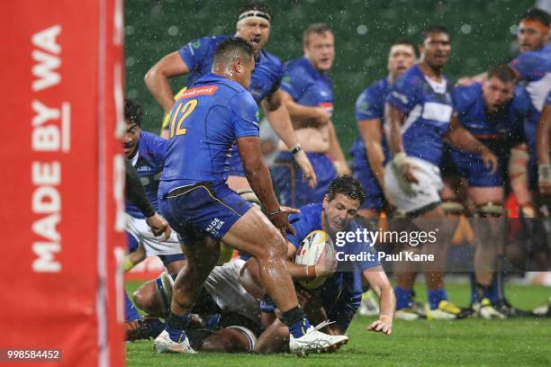 Ian Prior of the Force runs the ball during the World Series Rugby match between the Force and Apia Samoa at nib Stadium on July 14, 2018 in Perth,...