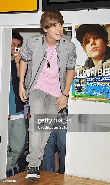 Singer Justin Bieber promotes his new album "My Worlds" at Tower Records Shinjuku on May 18, 2010 in Tokyo, Japan.