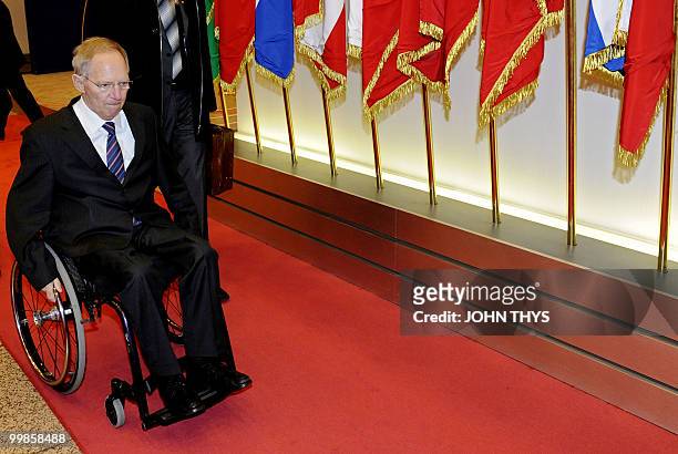 German Finance Minister Wolfgang Schaeuble arrives prior to the Economic and Financial Affairs meeting on May 18, 2010 at the EU headquarters in...