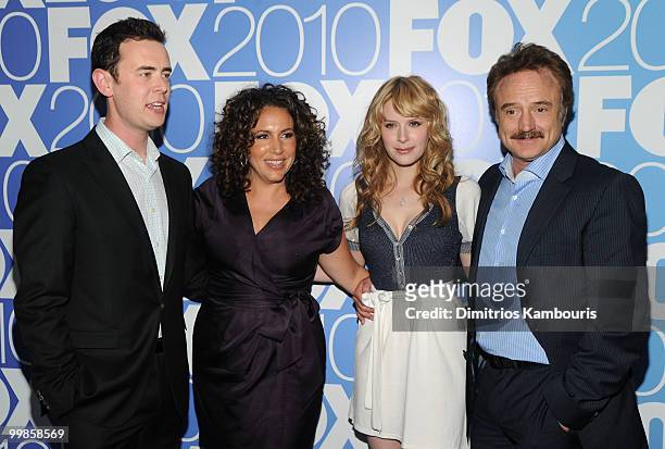 The cast of "The Good Guys" Colin Hanks, Diana Maria Riva and Bradley Whitford attend the 2010 FOX Upfront after party at Wollman Rink, Central Park...