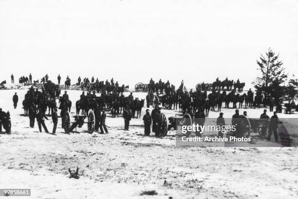 Battery at drill in Ringgold, Georgia during the US civil war, circa 1864.