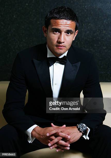 Tim Cahill poses for a photo as he arrives to host a gala dinner in aid of the Tim Cahill Cancer Fund for Children at Hilton Hotel on May 18, 2010 in...