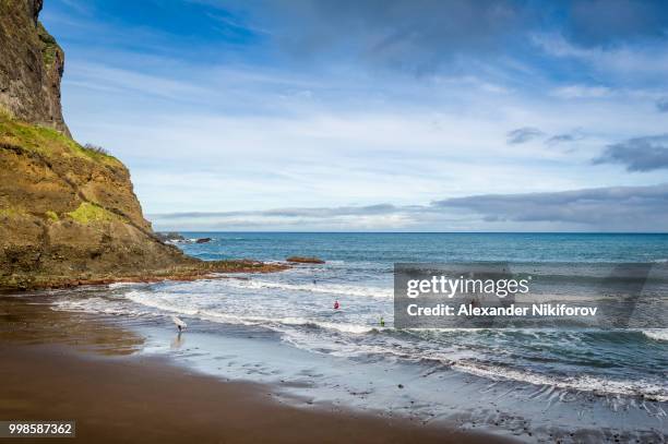 surfer's beach praia da alagoa, madeira island - praia stock pictures, royalty-free photos & images