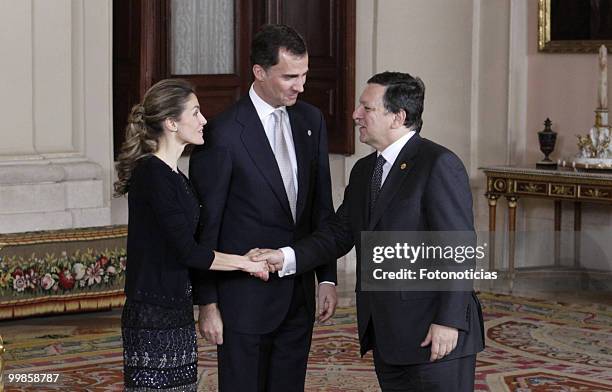 Princess Letizia of Spain, Prince Felipe of Spain and European Commission President Jose Manuel Durao Barroso attend the VI European Union-Latin...