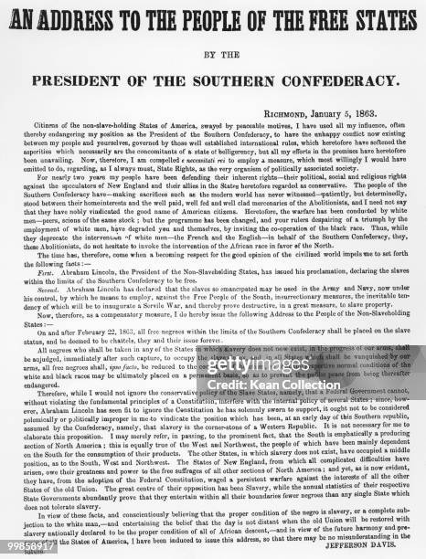 Jefferson Davis's response to the Emancipation Proclamation during the US civil war which appeared in the Richmond Enquirer, 5 January 1863.