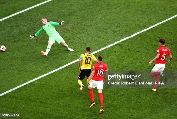 Eden Hazard of Belgium scores his team's second goal during the 2018 FIFA World Cup Russia 3rd Place Playoff match between Belgium and England at...