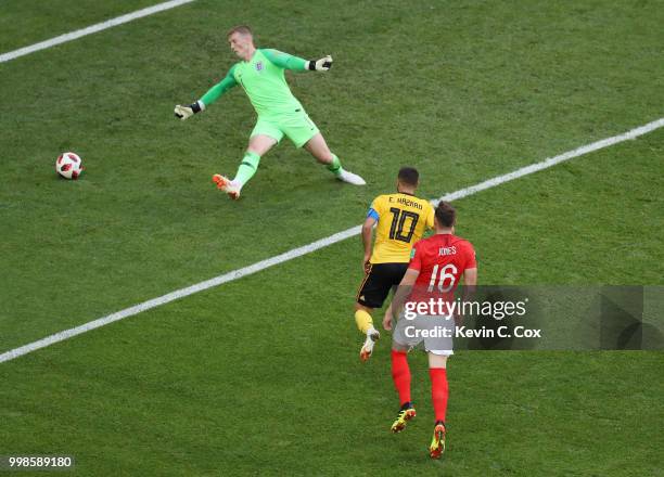 Eden Hazard of Belgium scores his team's second goal during the 2018 FIFA World Cup Russia 3rd Place Playoff match between Belgium and England at...