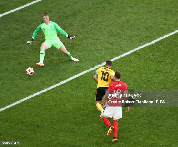 Eden Hazard of Belgium scores his team's second goal during the 2018 FIFA World Cup Russia 3rd Place Playoff match between Belgium and England at...