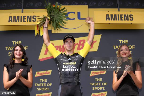 Podium / Dylan Groenewegen of The Netherlands and Team LottoNL - Jumbo Celebration / during the 105th Tour de France 2018, Stage 8 a 181km stage from...