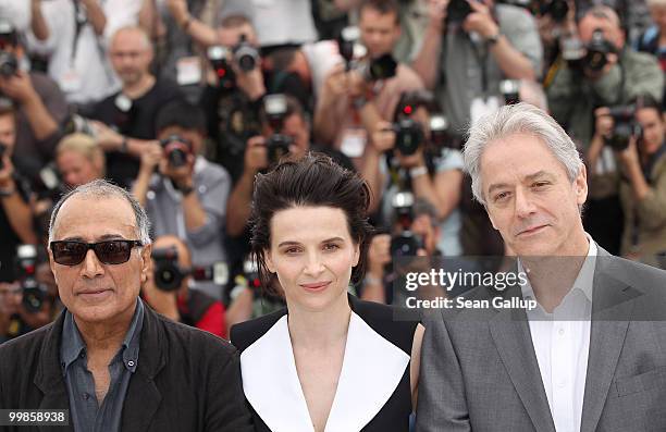 Actor William Shimell, Director Abbas Kiarostami and Actress Juliette Binoche attend the "Certified Copy" Photocall at the Palais des Festivals...