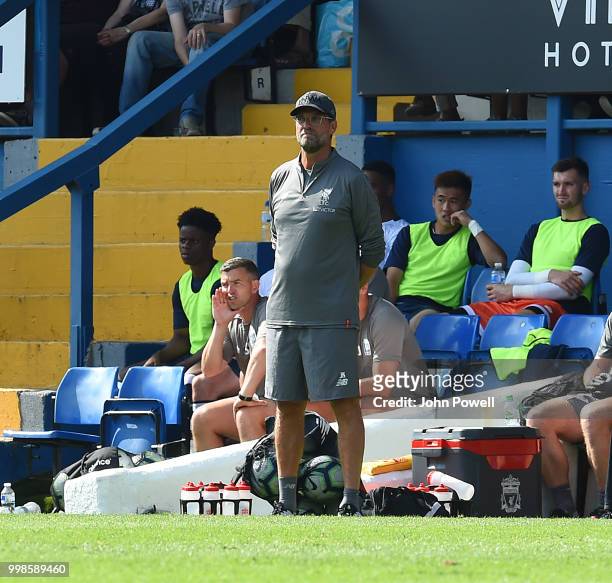 Jurgen Klopp manager of Liverpool during the Pre-Season friendly match between Bury and Liverpool at Gigg Lane on July 14, 2018 in Bury, England.