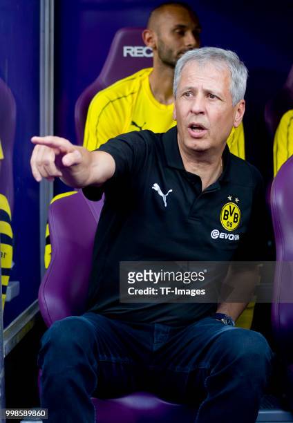 Head coach Lucien Favre of Borussia Dortmund gestures during the friendly match between Austria Wien and Borussia Dortmund at Generali Arena on July...