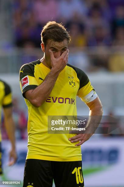 Mario Goetze of Borussia Dortmund looks on during the friendly match between Austria Wien and Borussia Dortmund at Generali Arena on July 13, 2018 in...