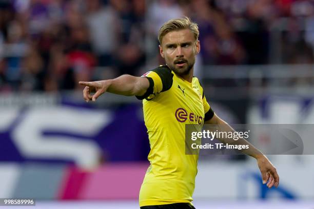 Marcel Schmelzer of Borussia Dortmund gestures during the friendly match between Austria Wien and Borussia Dortmund at Generali Arena on July 13,...