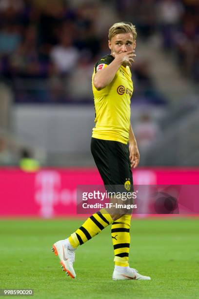 Marcel Schmelzer of Borussia Dortmund looks on during the friendly match between Austria Wien and Borussia Dortmund at Generali Arena on July 13,...