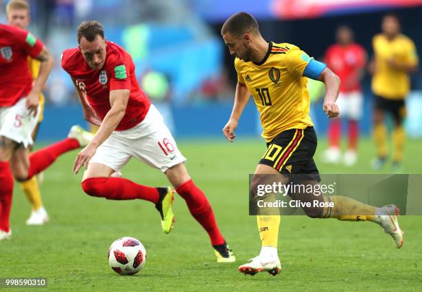 Eden Hazard of Belgium runs with the ball during the 2018 FIFA World Cup Russia 3rd Place Playoff match between Belgium and England at Saint...