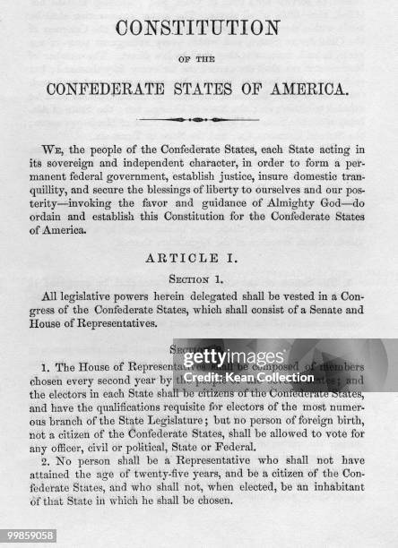 The Constitution of the Confederate States of America prior to the US civil war, circa March, 1861.