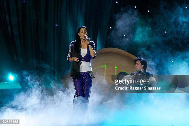 Eva Rivas of Armenia performs at the open rehearsal at the Telenor Arena on May 18, 2010 in Oslo, Norway. 39 countries will take part in the 55th...