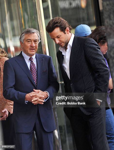 Robert De Niro and Bradley Cooper work on location for "The Dark Fields" on May 6, 2010 in Philadelphia, Pennsylvania.