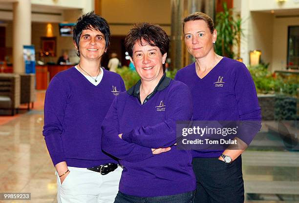 Alison Nicholas the 2011 European Solheim Cup Captain poses with her two newly appointed vice-captains Joanne Morley and Annika Sorenstam at Gatwick...