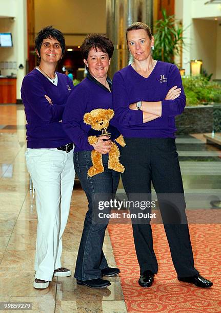 Alison Nicholas the 2011 European Solheim Cup Captain poses with her two newly appointed vice-captains Joanne Morley and Annika Sorenstam at Gatwick...