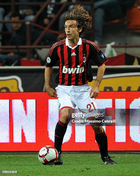 Andrea Pirlo of AC Milan in action during the Serie A match between AC Milan and Juventus FC at Stadio Giuseppe Meazza on May 15, 2010 in Milan,...