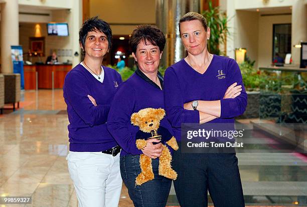 Alison Nicholas the 2011 European Solheim Cup Captain poses with her two newly appointed vice-captains Joanne Morley and Annika Sorenstam at Gatwick...