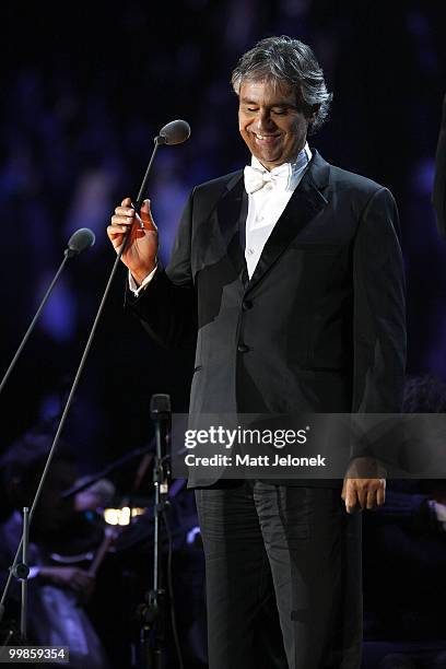 Singer Andrea Bocelli performs on stage at the Burswood Dome on August 30, 2008 in Perth, Australia.