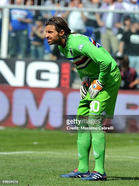 Marco Storari of UC Sampdoria in action during the Serie A match between UC Sampdoria and SSC Napoli at Stadio Luigi Ferraris on May 16, 2010 in...