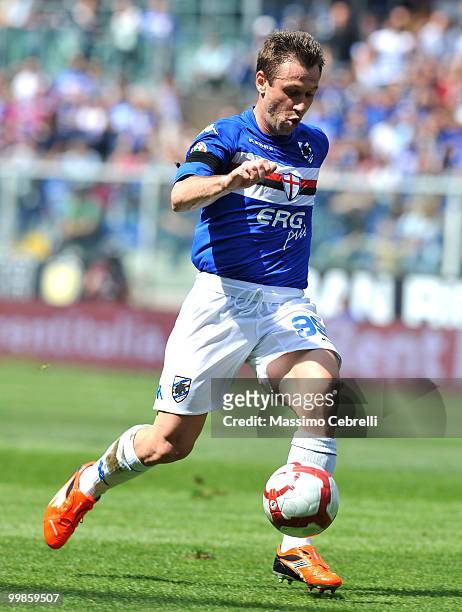 Antonio Cassano of UC Sampdoria in action during the Serie A match between UC Sampdoria and SSC Napoli at Stadio Luigi Ferraris on May 16, 2010 in...