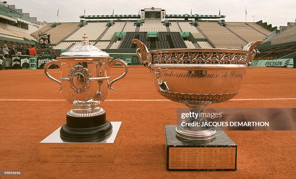 The trophies for the French Open men's a