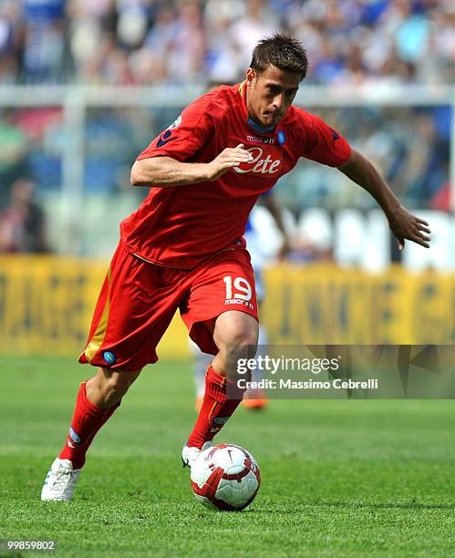 German Gustavo Denis of SSC Napoli in action during the Serie A match between UC Sampdoria and SSC Napoli at Stadio Luigi Ferraris on May 16, 2010 in...