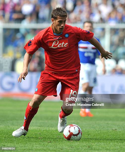 German Gustavo Denis of SSC Napoli in action during the Serie A match between UC Sampdoria and SSC Napoli at Stadio Luigi Ferraris on May 16, 2010 in...